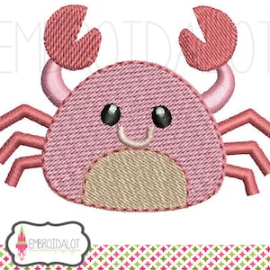 Crab machine embroidery design. Cute filled stitch crab embroidery. Fun beach embroidery design for summer.