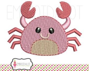 Crab machine embroidery design. Cute filled stitch crab embroidery. Fun beach embroidery design for summer.