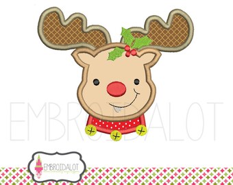 Reindeer applique embroidery design. Cute Reindeer embroidery. Great fun christmas applique. Rudolf embroidery for a festive touch.