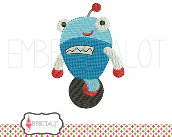 Cute robot embroidery design. Cute, geektacular machine embroidery. Fun geek embroidery for boys and awesome girls. Boys embroidery.