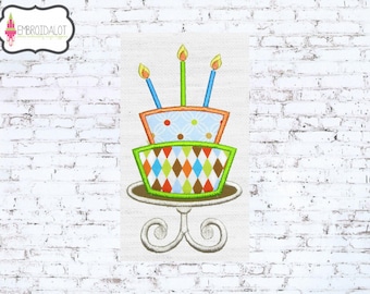 Birthday cake applique embroidery design. Birthday applique machine embroidery, 2 sizes. Cake applique for birthday projects.