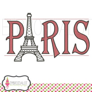 Pariser Stickerei Entwurf. Paris Design mit Eiffel-Turm-Stickerei. Einfache französische Stickerei Emsign. Französischen Stickerei Maschinenkonstruktion.