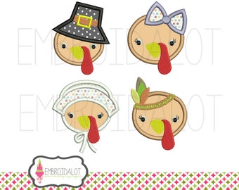 Thanksgiving turkey applique embroidery design set. Turkey appilque pilgrim embroidery turkey designs. Fun fall applique.