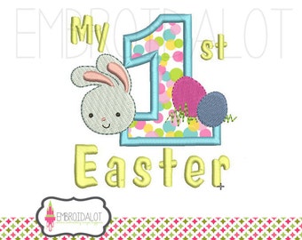 My first Easter machine embroidery design. First Easter Applique and filled design. Babies first applique with bunny embroidery.