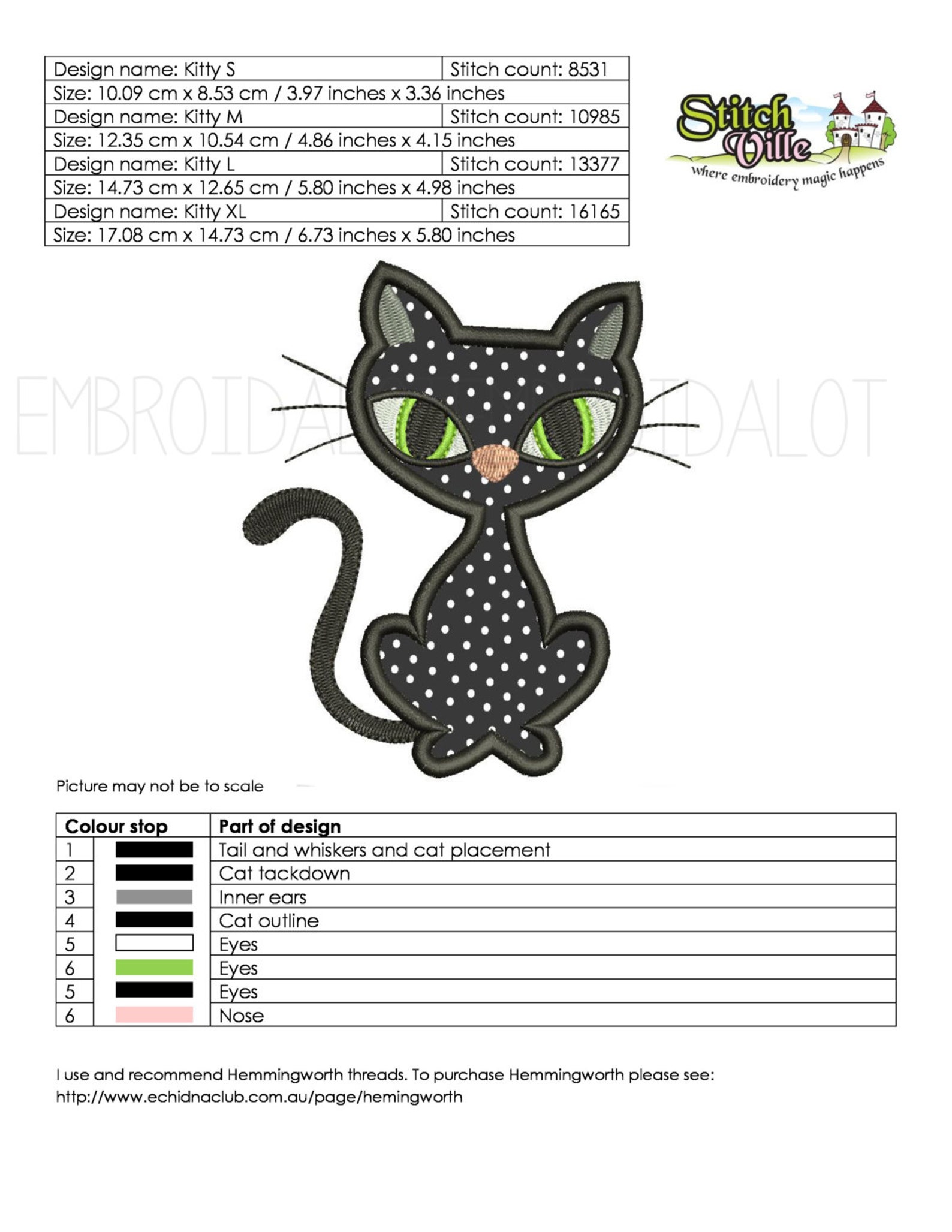 Black Cat Applique Embroidery Design. Cute Cat Applique Etsy