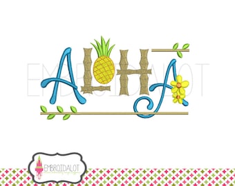 Aloha machine embroidery design. Fun beach embroidery. Summer embroidery with flair. Pineapple embroidery. Luau embroidery.