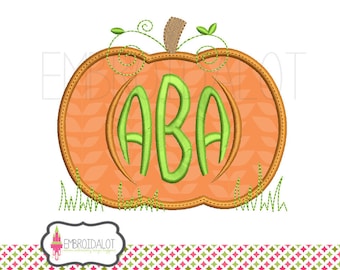 Pumpkin monogram frame applique embroidery design. Fall applique and text. Thanksgiving applique. Three sizes pumpkin embroidery.