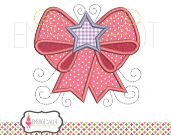 Swirly bow applique embroidery design. Pretty bow machine embroidery design. Two sizes. Fun girly applique. Girly bow embroidery.