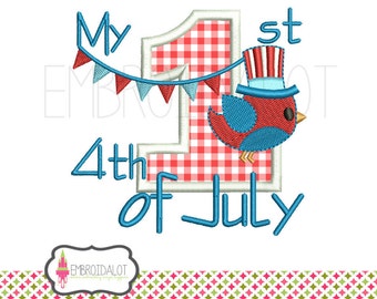 American machine embroidery design. My first 4th of July applique embroidery and filled design. Two sizes! Cute patriotic embroidery.