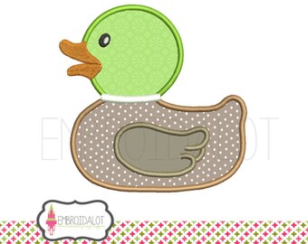 Stockente Applikation Stickmuster. Niedliche Mallard Ente Stickerei, gefüllte Stich. Lustige Ente Maschinenstickerei. Teich-Stickerei.