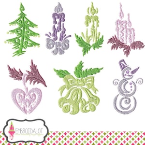 Weihnachten Stickmuster Set. Verspielte Weihnachtsstickerei mit modernem Touch. Lustige wunderliche Ornamentstickerei.