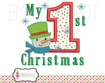 First christmas machine embroidery design. Christmas applique and filled design. Great babies first Christmas embroidery