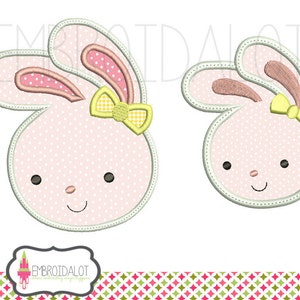 Bunny applique embroidery design. Cute easter applique. Pretty easter bunny embroidery with bow.