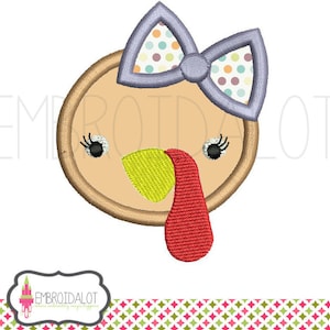 Turkey applique embroidery design. Turkey girly applique embroiery design for thanksgiving. Pretty fall applique for your girl.