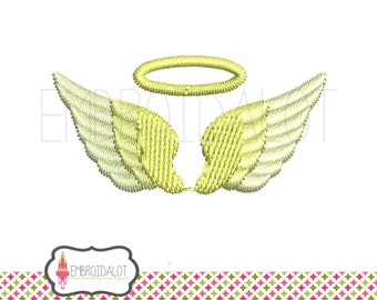 Angel wings embroidery design. Dainty Angel embroidery in 3 mini sizes! Pretty Angel wing machine embroidery in filled stitch.
