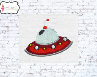 Space ship machine embroidery design. Fun space embroidery. Great alien embroidery for little astronauts.