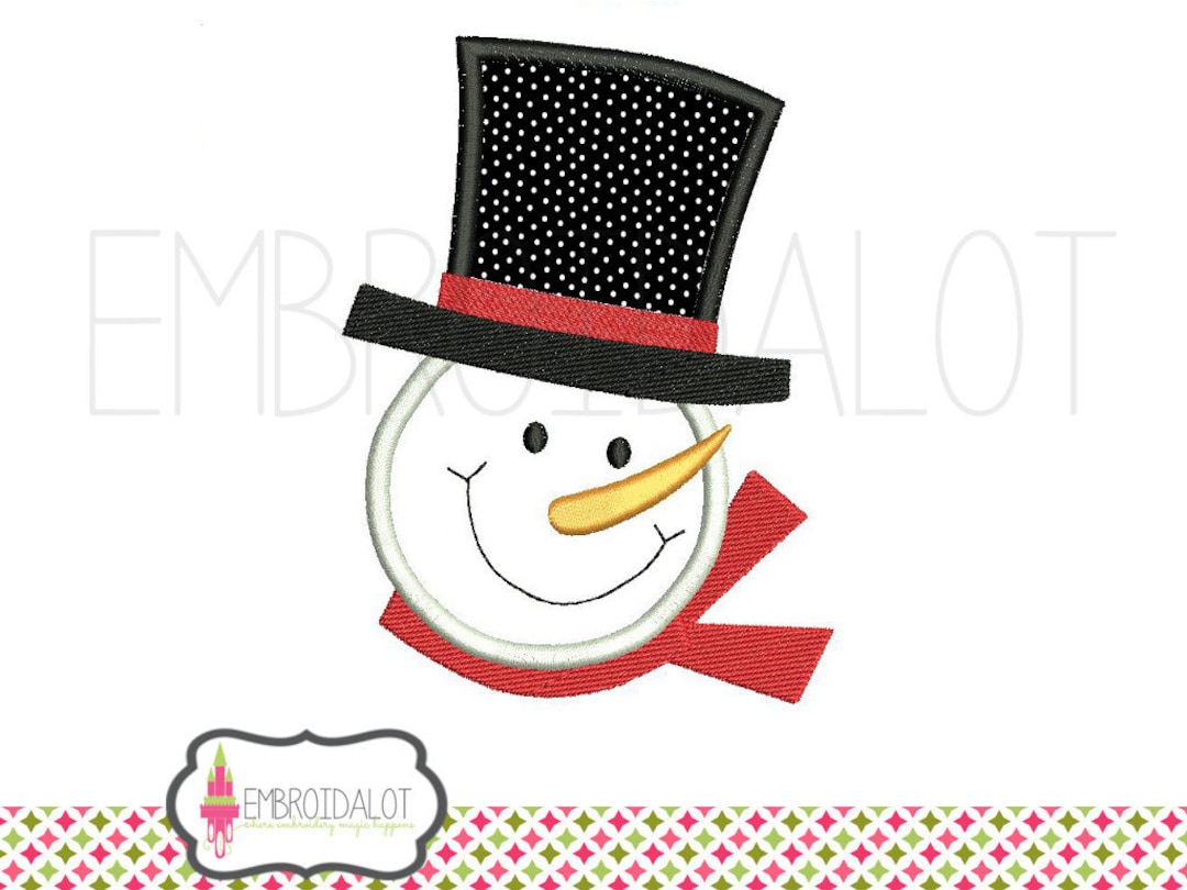 Snowman Applique Embroidery Design. Jolly Snowman Embroidery Design in
