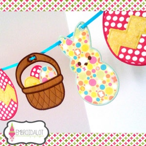 Easter bunting machine embroidery design. EGG shape, Made in the hoop. Made ITH embroidery. Embroidery project or photo prop.