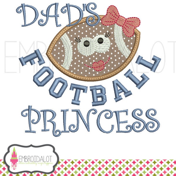 Girly football applique design. Cute football embroidery design, 3 sizes. Fun sport applique. Dads applique. Father and daughter applique.