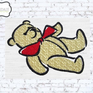Wzór haftu maszynowego Teddy. Haft vintage Teddy z wzorem retro. Stylizowany haft retro w ściegu wypełniającym z fakturą.