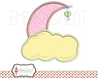 Moon and cloud applique embroidery design. Sweet baby applique perfect for nursery items. Cloud applique for a sleep time.