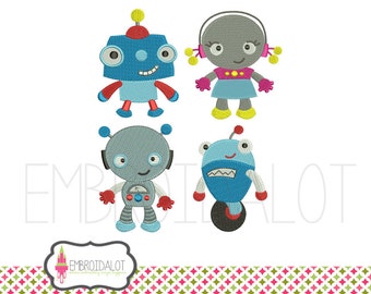 Robot embroidery design set. Geektacular robot machine embroidery. Fun geek embroidery for boys and awesome girls.