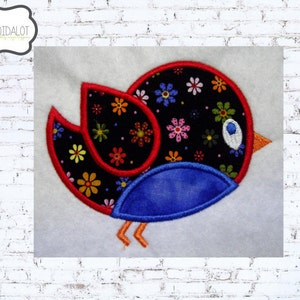 Bird applique embroidery design. Such a cute chubby little bird applique design. Fun spring time bird embroidery.