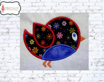 Bird applique embroidery design. Such a cute chubby little bird applique design. Fun spring time bird embroidery.