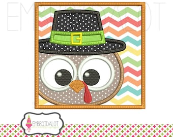 Turkey pilgrim applique design. Fall applique embroidery. Cute thanksgiving applique. Super cute boys thanksgiving embroidery.