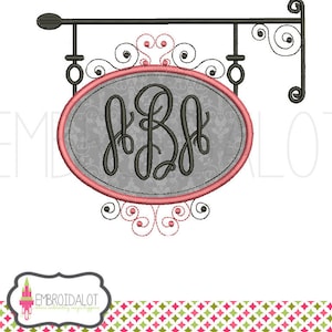 Monogram frame applique embroidery design. Swirly sign for text and monogram applique in 2 sizes. Text frame applique. image 1