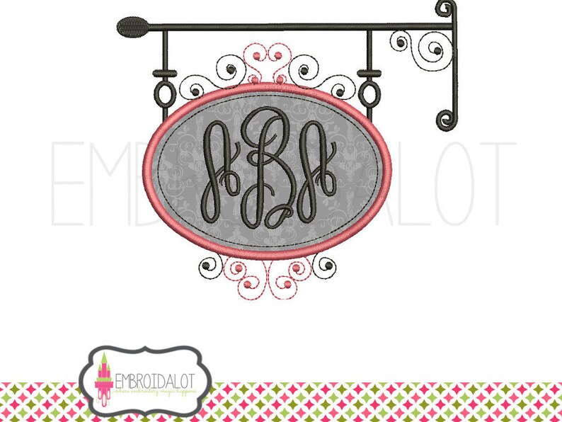 Monogram frame applique embroidery design. Swirly sign for text and monogram applique in 2 sizes. Text frame applique. image 1