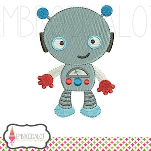 Robot embroidery design. Cute, geektacular robot machine embroidery. Fun geek embroidery for boys and awesome girls.