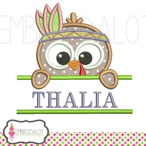 Turkey applique design set. Text frame applique embroidery. Thanksgiving applique. Monogram frame turkey embroidery. Fall applique. image 2