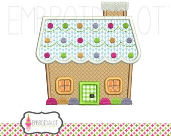 Gingerbread house applique embroidery design. Cute Christmas applique in 3 sizes.  Fun gingerbread applique.
