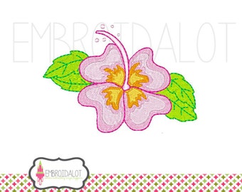 Flower machine embroidery design. Hibiscus embroidery adds a tropical feel. Flower embroidery design for summer projects.