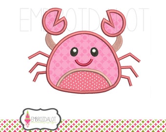 Crab applique embroidery design. Cute design for beach applique projects. Crab embroidery great for a nautical theme. Summer applique.