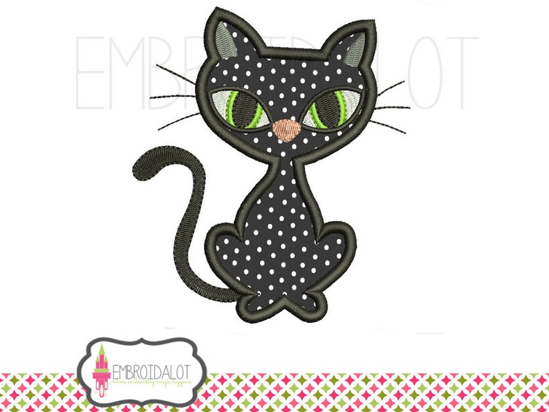 Black Cat Applique Embroidery Design. Cute Cat Applique Etsy