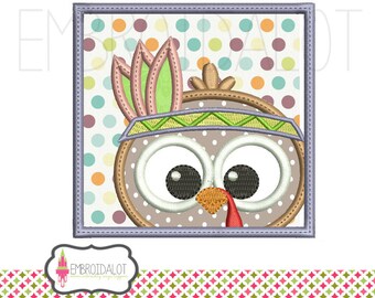 Turkey Indian applique design. Native American turkey applique embroidery. Girls Thanksgiving applique. Boys thanksgiving embroidery.