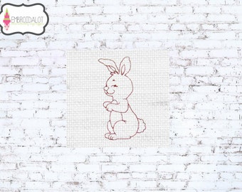Motif de broderie machine lapin de Pâques. Format 5x7 et 4x4. Conception de broderie redwork de Pâques. Broderie amusante de Pâques.