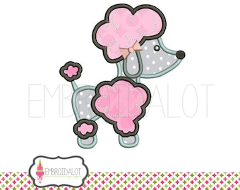 Poodle applique embroidery design. Applique poodle embroidery. 5 x 7 and 6 x 10. Great French applique