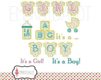 Baby applique designs. Baby embroidery applique shapes. A good staple for your embroidery collection. Birth announcement embroidery.