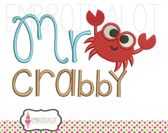 Cute boys beach embroidery. " Mr Crabby" embroidery design. Crab embroidery download. Boys embroidery. Summer embroidery.