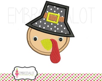 Pilgrim turkey applique embroidery design. Pilgrim applique embroidery design for thanksgiving. Cute fall applique.