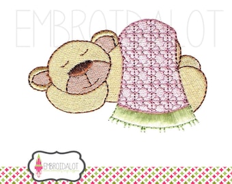 Teddy bear embroidery design. Sleepy teddy embroidery, cute! Great nap time nursery embroidery. Fun teddy for baby embroidery projects