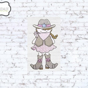 Cowgirl machine embroidery design. Pretty cowgirl embroidery in country clothes. Great ranch embroidery design for the little cowgirl.