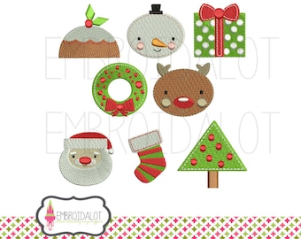 Christmas machine embroidery design set. Two sizes. Fun Christmas embroidery for a festive touch. Great mini embroidery for small spots.