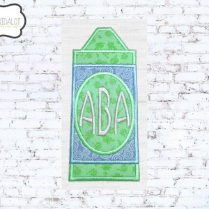 Crayon applique monogram frame. Machine embroidery design for first day applique / school embroidery for back to school projects.