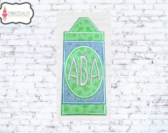 Crayon applique monogram frame. Machine embroidery design for first day applique / school embroidery for back to school projects.