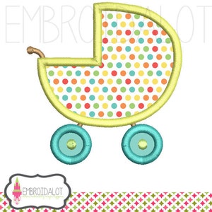 Baby pram applique design. Simple pram embroidery. Nice basic baby embroidery. Baby applique embroidery for nursery items.