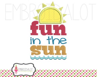 Fun summer applique embroidery. Machine embroidery for the summer. Summer embroidery, beach embroidery with sun applique.